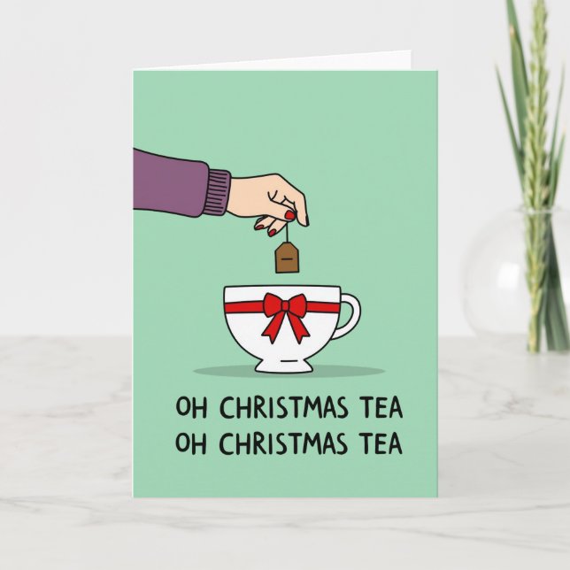 Carte Oh Christmas Tea Pun Funny Holiday Grey Card (Devant)