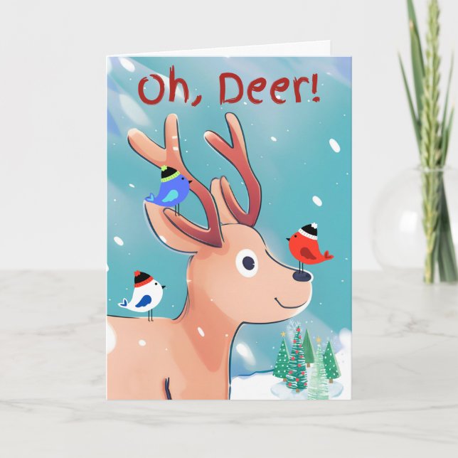 Carte Oh Deer Christmas adorable bébé cerf dans la neige (Devant)