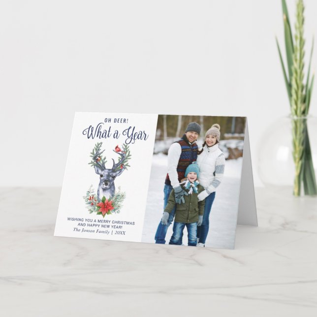 Carte Oh Deer Quelle année Joyeux Noël PHOTO Holiday (Devant)