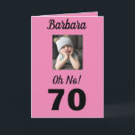 Carte Oh non ! 70e anniversaire Funny Grumpy Girl Celebr<br><div class="desc">Amusez-vous sur un anniversaire marquant pour l'âge de 70 ans avec un "Oh non !" carte. Elle sourira aux couleurs rose,  blanche et noire avec le message encourageant "Célébrez !". Un design moderne et mémorable reflète le sentiment attachant de la petite fille grincheuse.</div>