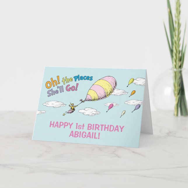 Carte Oh, The Places She'll Go! - Premier Anniversaire (Devant)