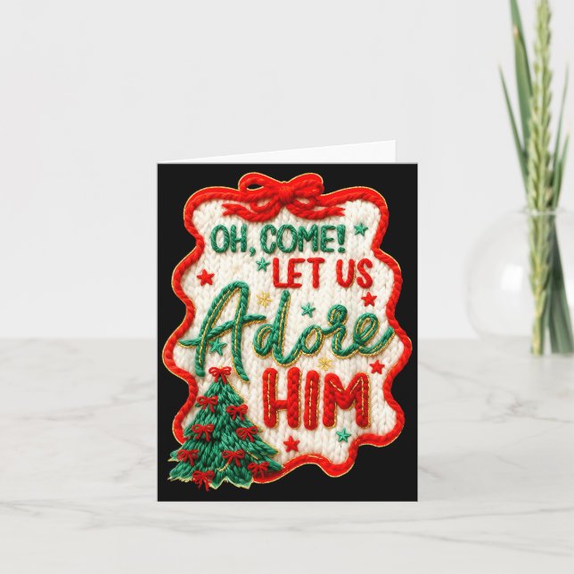 Carte Oh Venez Adorons-Le Laine Crochet Nativité Chr (Devant)