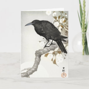 Carte Ohara Koson Corbeau sur Branche de Fleur de Cerisi