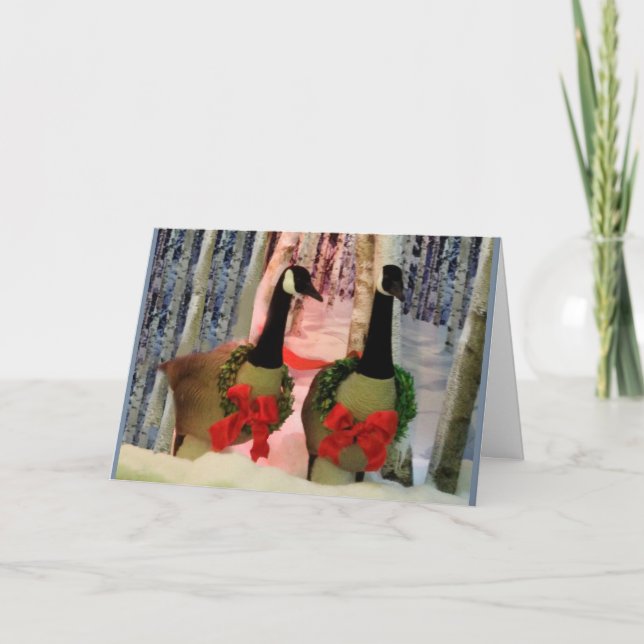 Carte Oies de Noël Courbe à neige Bois rouge (Devant)