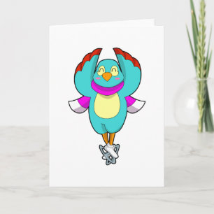 Carte Oiseau au patinage sur glace avec des patins à gla