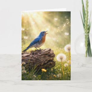 Carte Oiseau bleu d'anniversaire chantant dans le soleil