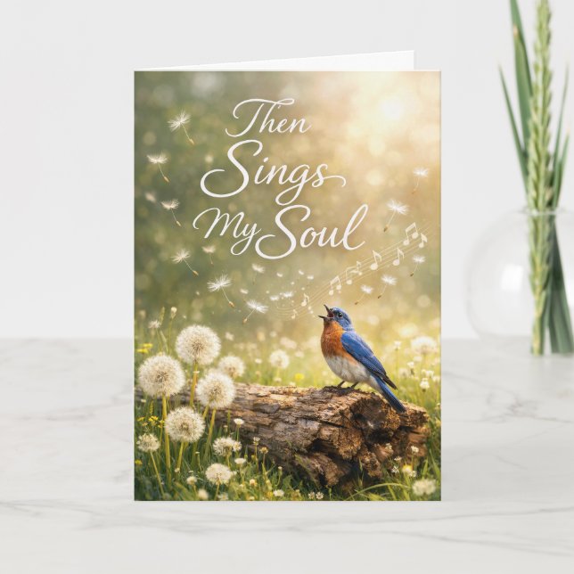 Carte Oiseau bleu d'anniversaire chantant un hymne (Devant)