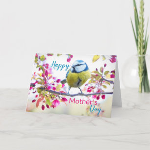 Carte Oiseau bleu et jaune Fleur Branche Fête des mères