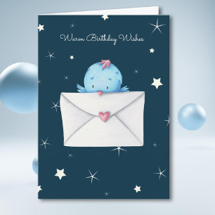 Carte Oiseau bleu mignon avec lettre Anniversaire person