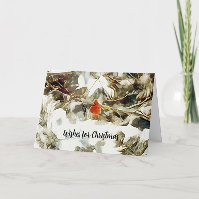 Carte Oiseau cardinal rouge dans les branches des neiges (Devant)