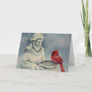 Carte Oiseau cardinal rouge d'hiver Saint-François Aquar