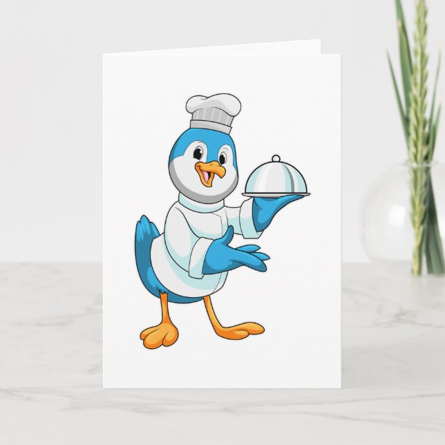 Carte Oiseau comme cuisinier avec plat (Devant)