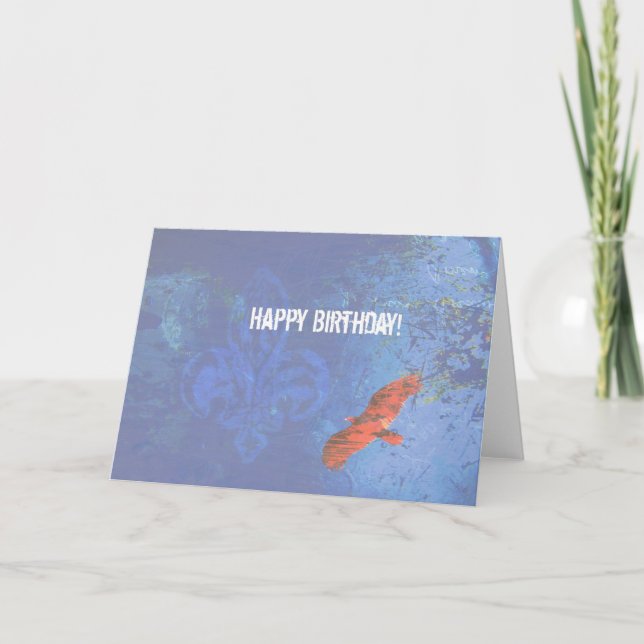 Carte Oiseau d'anniversaire Grunge Bleu Volant (Devant)