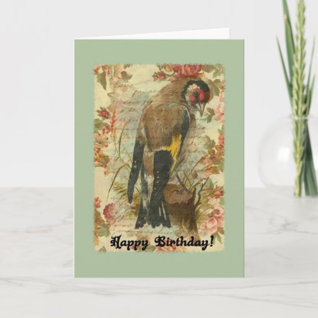 Carte Oiseau d'anniversaire vintage avec Arrière - plan  (Devant)