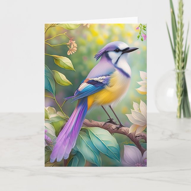 Carte Oiseau de fantaisie Geai Violet Touffeté (Devant)