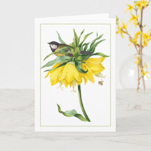 Carte Oiseau de Jardin jaune sur une tige de fleurs jaun