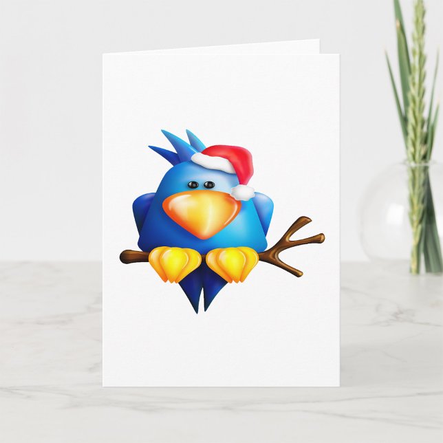 Carte Oiseau de Noël bleu avec chapeau de Noël (Créateur téléchargé)