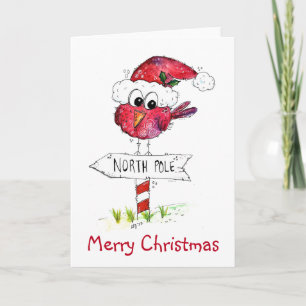 Carte Oiseau de Noël Rouge Fantaisiste