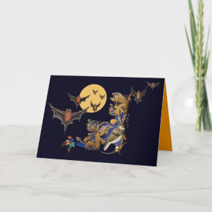 Carte OISEAU DE NUIT ET BATS VOL EN PLEINE LUNE Hallowee