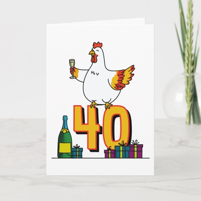 Carte Oiseau de poulet Anniversaire 40e Hen Animaux de c (Devant)