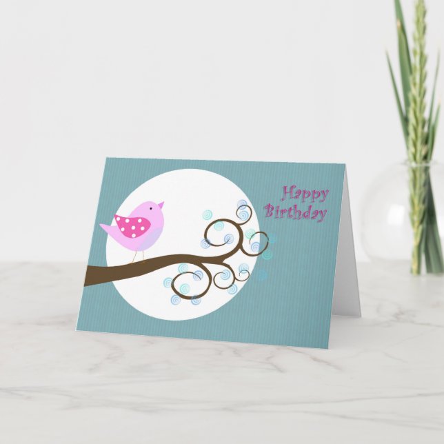 Carte Oiseau de rose de joyeux anniversaire (Devant)