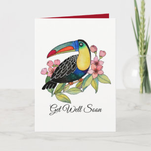 Carte Oiseau de toucan d'aquarelle avec des fleurs