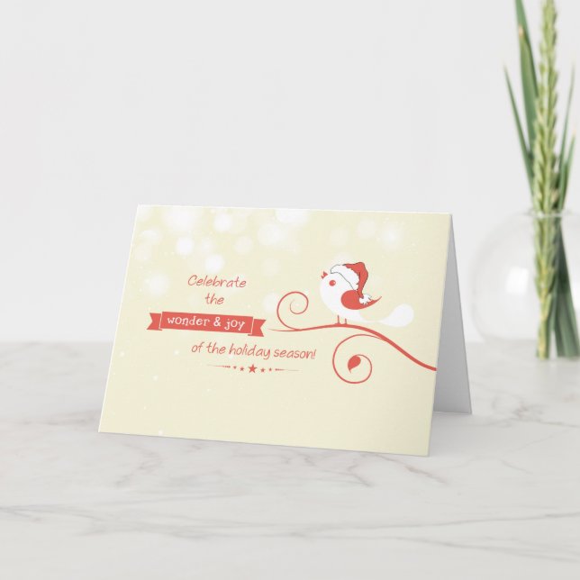 Carte Oiseau en Branche avec Santa Hat, Noël (Devant)
