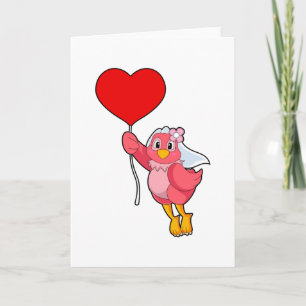 Carte Oiseau en mariée avec Voile et Balloon Coeur