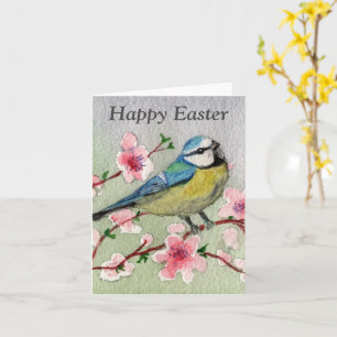 Carte Oiseau et Fleurs Joyeuses Pâques