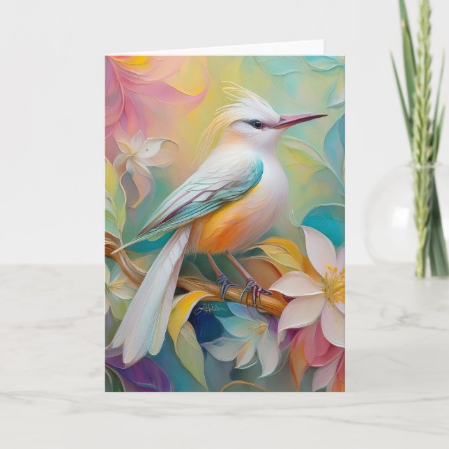 Carte Oiseau Fantastique à Dos Doré Touffu (Devant)