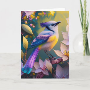 Carte Oiseau Fantastique Violet à Tufté et Poitrine Jaun