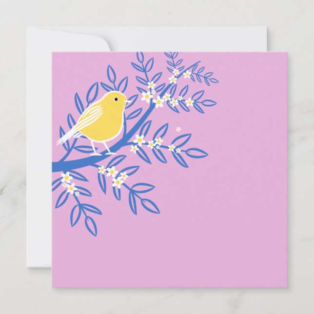 Carte Oiseau jaune illustré sur un Arrière - plan rose (Devant)
