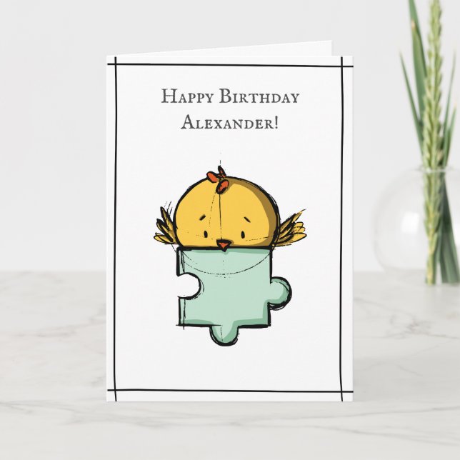 Carte Oiseau mignon avec pièce de puzzle Anniversaire pe (Devant)