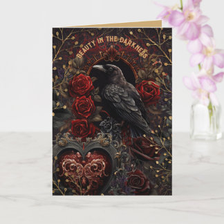Carte Oiseau noir Beauté gothique dans l'obscurité Roses