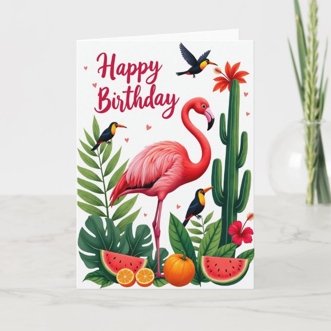 Carte Oiseau Rose Joyeux (Devant)