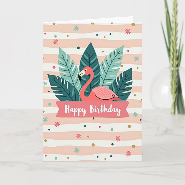 Carte Oiseau Rose Joyeux (Devant)