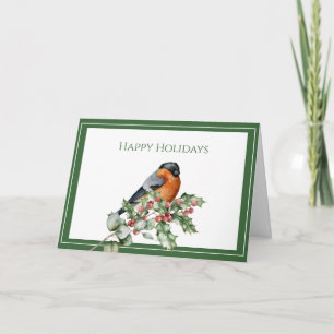 Carte Oiseau sur une branche de vacances Holly, Green et