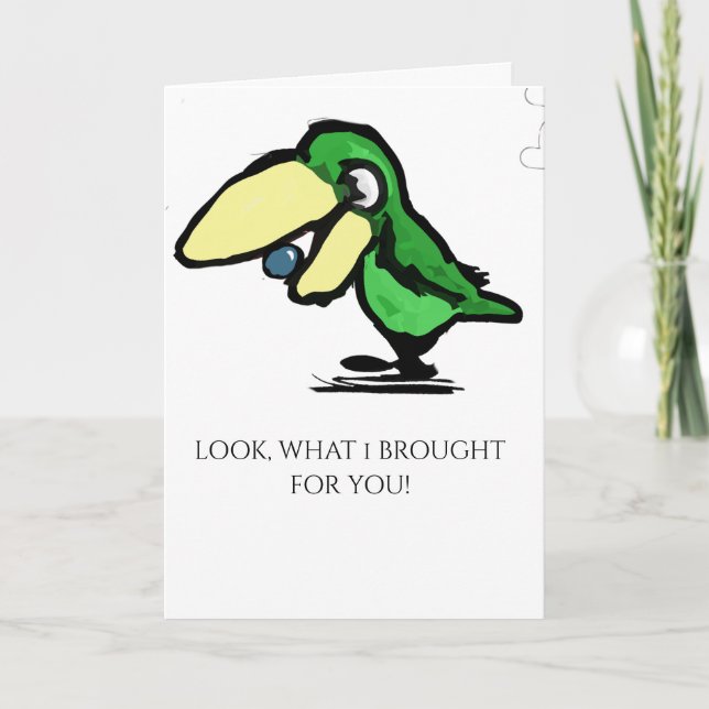 Carte Oiseau Vert Avec Une Myrtille (Devant)