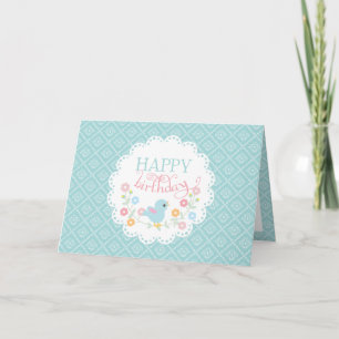 Carte Oiseau vintage et fleurs Joyeux anniversaire
