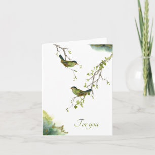 Carte Oiseaux à l'aquarelle contemporaine sur branches d
