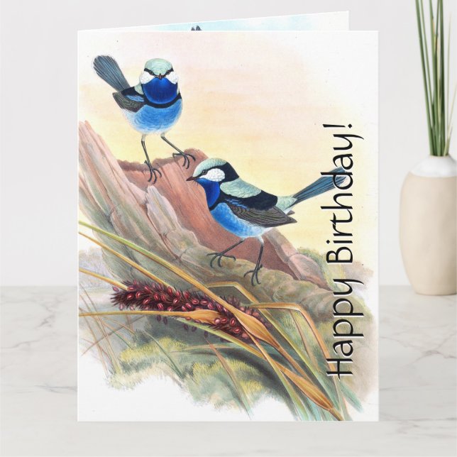 Carte Oiseaux bleus Wren Flore Fleurs sauvages Anniversa (Devant)