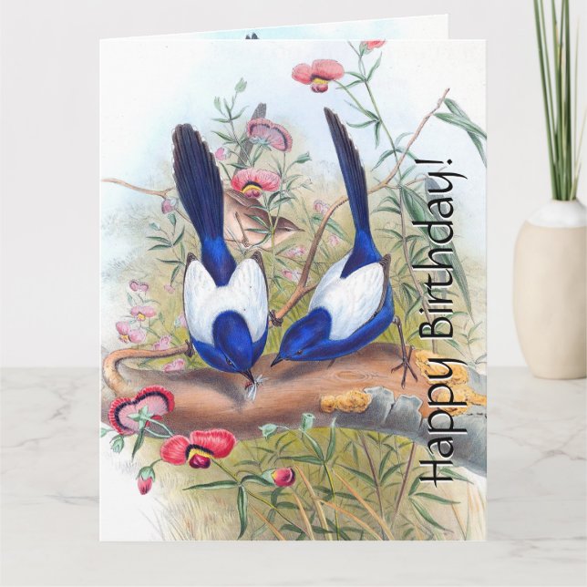 Carte Oiseaux bleus Wren Flore Fleurs sauvages Anniversa (Devant)