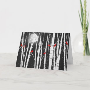 Carte Oiseaux cardinaux de Noël dans les bouleaux