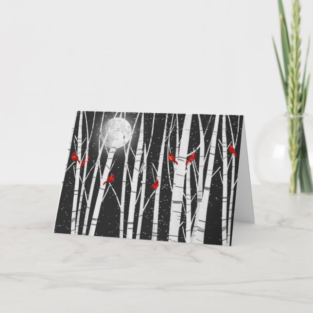 Carte Oiseaux cardinaux de Noël dans les bouleaux (Devant)