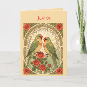 Carte Oiseaux chanteurs et Roses Rouges Illustrations Ar
