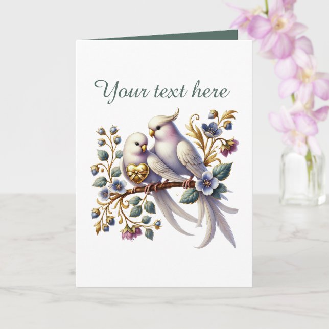 Carte Oiseaux d'amour mignons Mariage ajouter du texte  (Orchidée)
