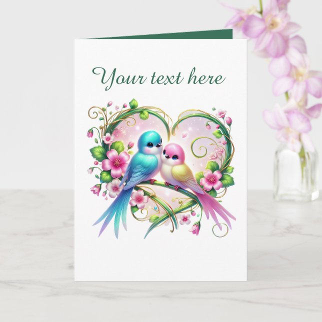Carte Oiseaux d'amour mignons Mariage ajouter texte (Orchidée)