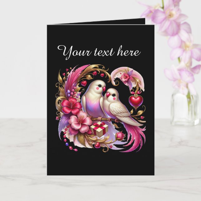 Carte Oiseaux d'amour mignons Mariage ajouter texte  (Orchidée)