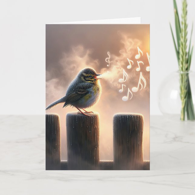 Carte Oiseaux D'Anniversaire Chantant Dans Morning Mist (Devant)