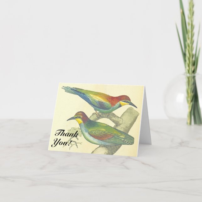 Carte Oiseaux dans un arbre, "Merci !", Vintage (Devant)